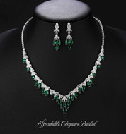 Emerald Green CZ Platinum Plated Wedding and Formal Jewelry Set