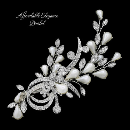 Crystal and Pearl Scroll Hair Clip Pearl and Crystal Scroll Hair Clip | David main image 3