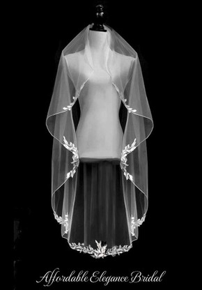 Waltz Length Angel Cut Wedding Veil with Olive Leaf Lace