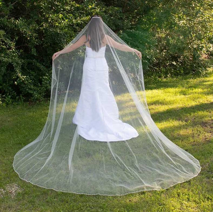 Angel Cut Pearl and Crystal Royal Cathedral Wedding Veil display picture 1