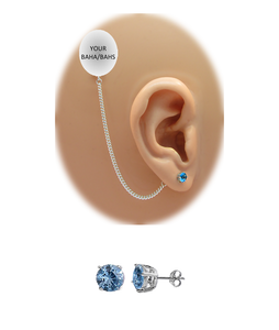 CZ Stud Earring (5 mm) - Aquamarine - Sterling Silver Chain