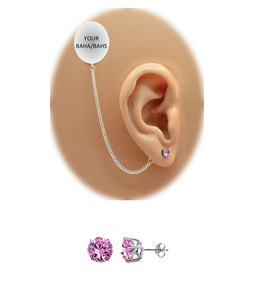 CZ Stud Earring (5 mm) - Pink Tourmaline - Sterling Silver Chain