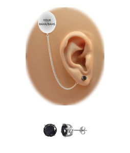 CZ Stud Earring (5 mm) - Jet (Black) - Sterling Silver Chain