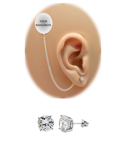 CZ Stud Earring (5 mm) - Clear - Sterling Silver Chain