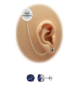 CZ Stud Earring (5 mm) - Sapphire - Sterling Silver Chain