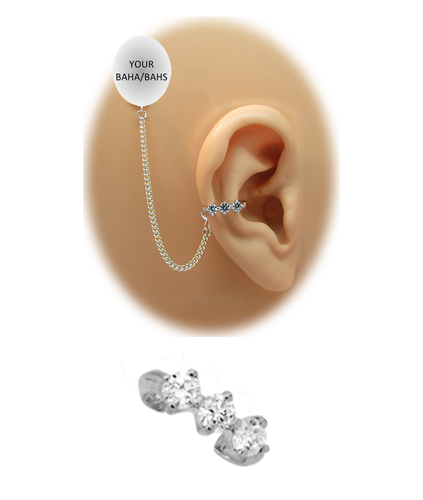 "3 CZ Band" Ear Cuff - 14K White Gold (sterling chain)