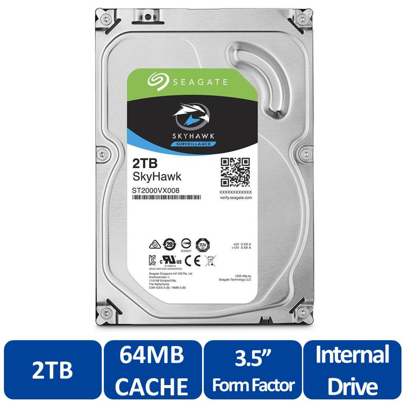 Seagate ST2000VX008 Seagate SkyHawk 2TB Surveillance Hard Drive - SATA  6Gb/s 64MB Cache 3.5-Inch Internal Drive