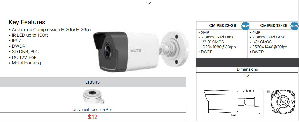 Lts Cmip8022 28 2mp Bullet Network Ip Security Camera Night Vision Outdoor H 264