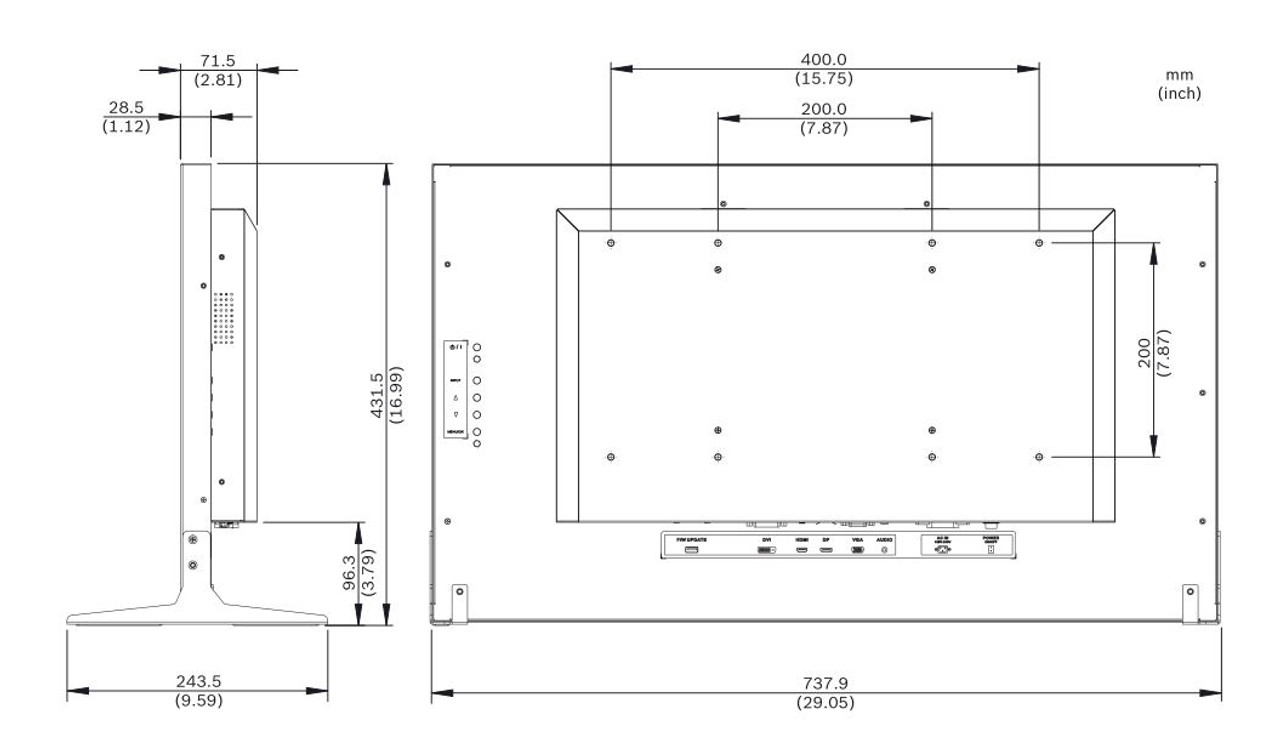 90 monitor dimensions