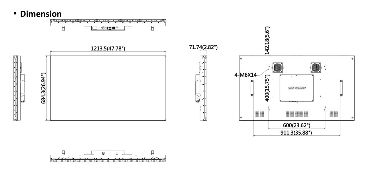 55 monitor dimensions