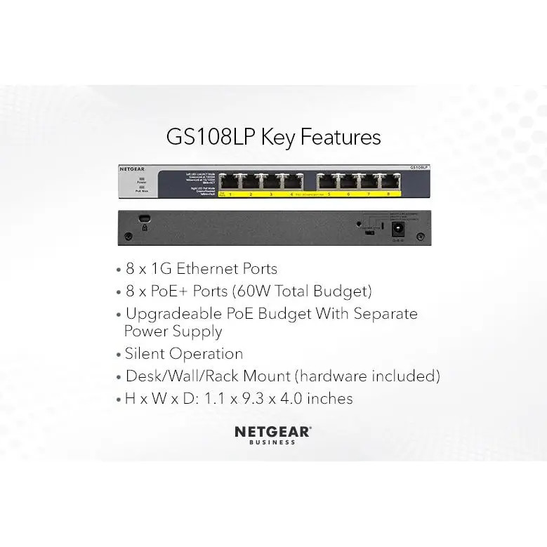 Netgear GS108LP 8 Port Gigabit Ethernet Unmanaged Switch