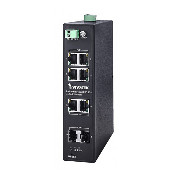 Vivotek AW-IHT-0800 Industrial 4xGE PoE + 2xGE UTP + 2xGE SFP Switch - 1