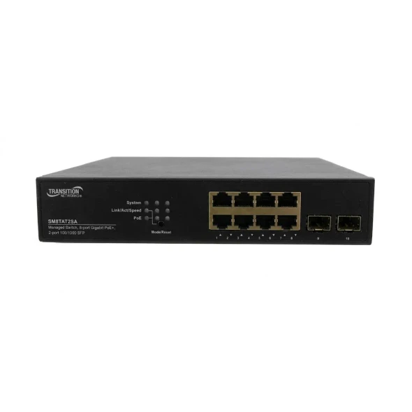 Pelco SM8TAT2SA-NA 8 Port Gigabit PoE+ Managed Switch with 2 SFP Slots - 1