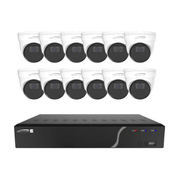 Speco ZIPN16T4 16 Channel Analytic Surveillance Kit with 5MP IP Cameras, 16CH NVR with 16 Built-In PoE Ports, 12 5MP IP Cameras - 1