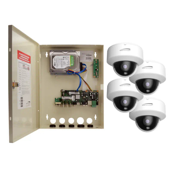 Speco ZIPTW4D1 4 Camera HD CCTV Security System, 4CH HD-TVI Wall Mount DVR, 1TB, 4 Outdoor IR Dome Cameras, 2.8mm lens - 1
