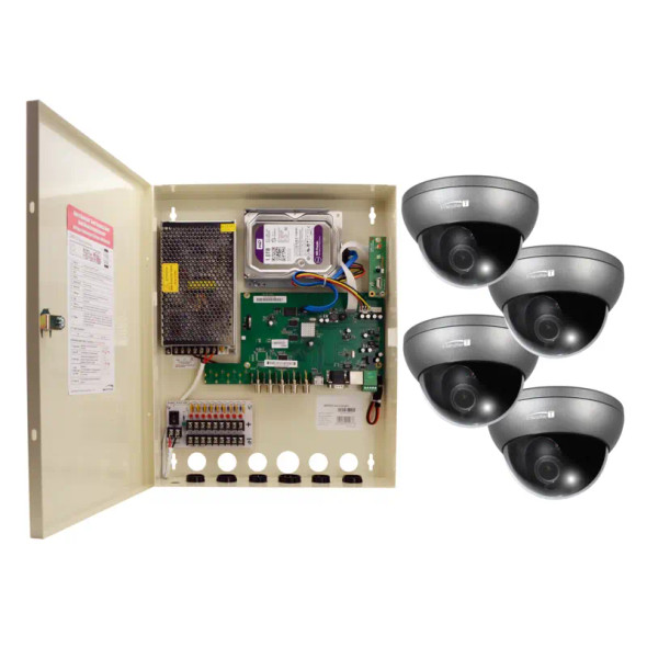 Speco ZIPTWP471 4 Camera HD CCTV Security System, 4CH Wall Mount DVR with Power Supply, 1TB, Outdoor Dome Cameras - 1