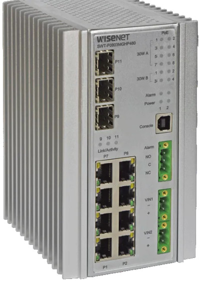 Samsung Hanwha SWT-F11MGHP Managed Ethernet Switch with 8 PoE++ and 3 SFP Ports
