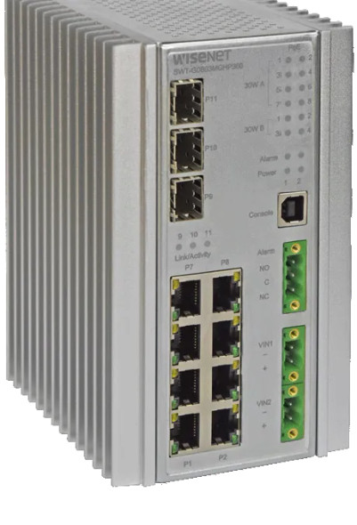 Samsung Hanwha SWT-G11MGHP Ethernet Switch with 8 PoE++ Gigabit and 3 SFP Ports Samsung Hanwha SWT-G11MGHP Ethernet Switch with 8 PoE++ Gigabit and 3 SFP Ports