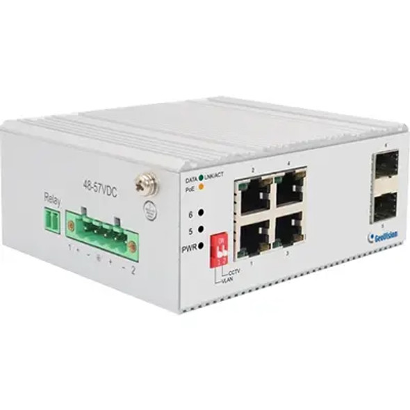 Geovision GV-APOE0410-E 4-port Gigabit 802.3at and 2-port Gigabit SFP Industrial PoE Switch - 1