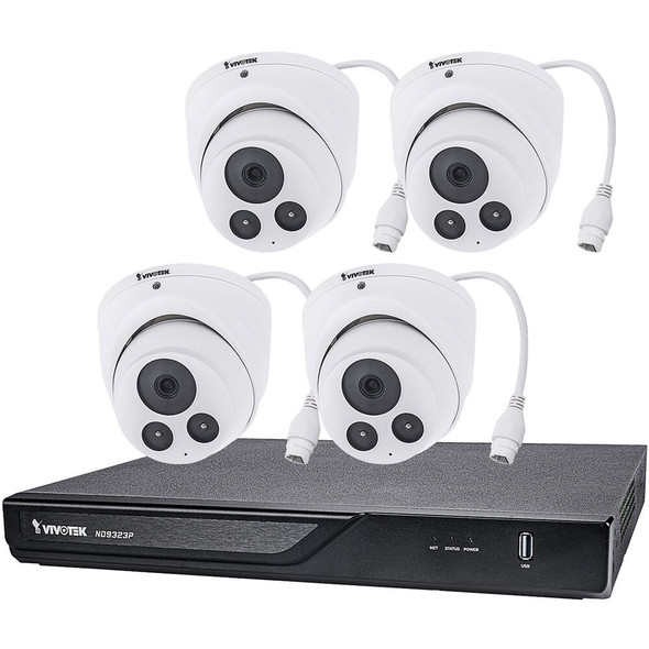 Vivotek ND9323P-2TB-4IT80A, 8-Channel 4K UHD NVR with 2TB Hard Drive and 4 5MP Night Vision Outdoor Turret Dome Network Cameras Kit - 1