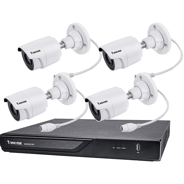 Vivotek ND9323P-2TB-4IB80, 8-Channel 4K UHD NVR with 2TB Hard Drive and 4 5MP Night Vision Outdoor Bullet Network Cameras Kit - 1 Vivotek ND9323P-2TB-4IB80, 8-Channel 4K UHD NVR with 2TB Hard Drive and 4 5MP Night Vision Outdoor Bullet Network Cameras Kit - 1
