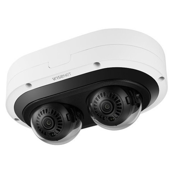 Samsung Hanwha PNM-7082RVD/KEX P Series 2 x 2MP Outdoor Night Vision Multi-sensor Dome IP Security Camera, 3-6mm Motorized Varifocal Lens, White, TAA Compliant