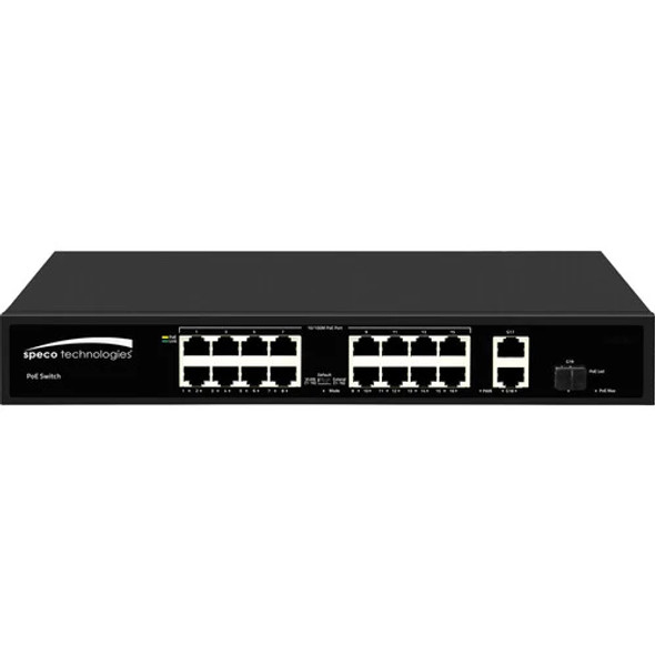 Speco P16S182 16 Port Megabit PoE Switch with 2 Gigabit Uplink Ports - 1