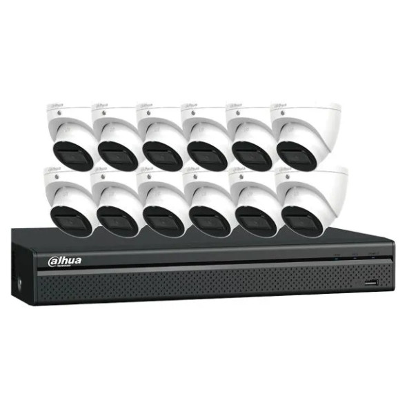 Dahua N464L124A 16 Channel 4K(8MP) Network Video Recorder with 4TB HDD & 12 x 4MP Outdoor Vandal Fixed Eyeball IP Cameras