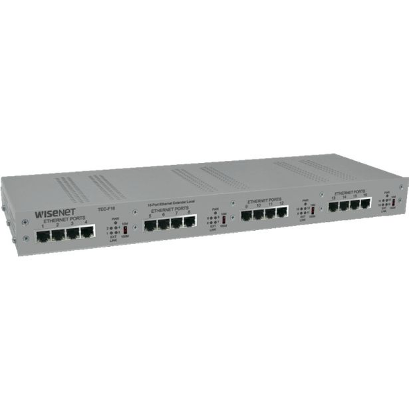 Hanwha Vision TEU-F16 16 Port Ethernet-over-UTP Extender with Pass-Through PoE