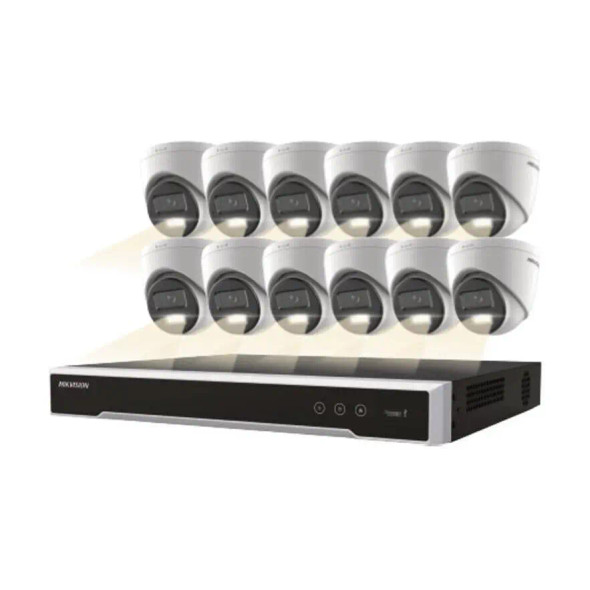Hikvision EKI-K164T412H 16 Channel 4MP Network Video Recorder with 4TB HDD & 12 x 4MP Outdoor Smart Hybrid Light IP Cameras - 1