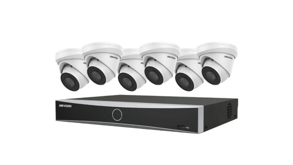 Hikvision EKI-K82T86A 8 Channel 8MP(4K) AcuSense Network Video Recorder with 2TB HDD & 6 x 8MP Outdoor Turret IP Cameras 