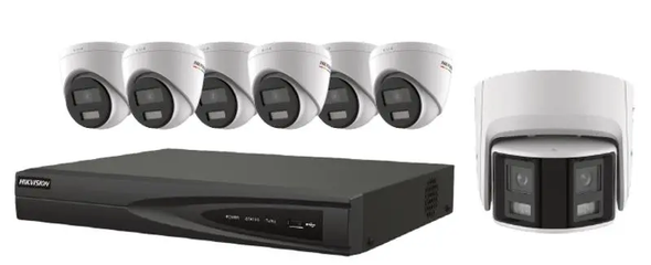 Hikvision EKI-K82T47C 8 Channel 8MP(4K) Network Video Recorder with 2TB HDD & 6 x 4MP Outdoor Turret IP Cameras and 1 x 4MP 180° Panoramic IP Camera