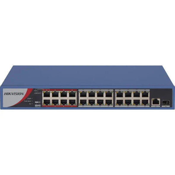 Hikvision DS-3E0326P-E/M(B) 24 Port 100 Mbps Unmanaged PoE Switch with 230 Watt PoE Budget - 1