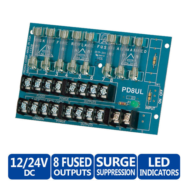 Altronix PD8UL Eight (8) Fused Outputs Power Distribution Module - Up to 28VAC/28VDC - 1