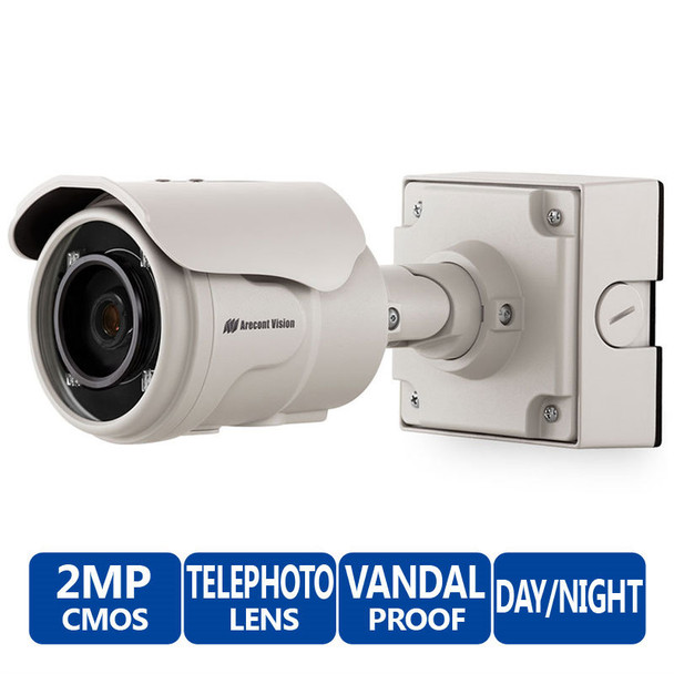 Arecont Vision AV2225PMTIR MegaView 2 Series 2.MP IR Day/Night Bullet IP Security Camera - 8-22mm Telephoto P-Iris Lens