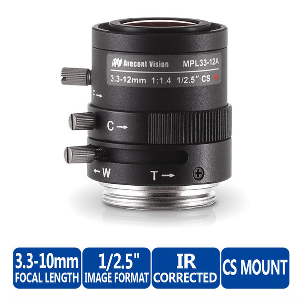 Arecont Vision MPL33-12A 3.3~10mm Varifocal CCTV Lens - CS-Mount, Manual Iris, 1/2.5", F/1.6