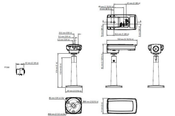 Axis P1364 Fixed IP Security Camera Dimension
