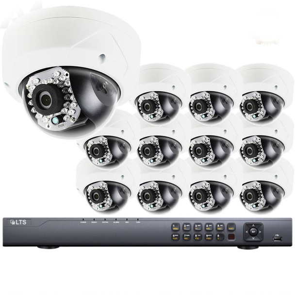 12-Camera Dome IP Security Camera System 4MP - 2.8mm Fixed Lens, 100ft Night Visibility, WDR, 3TB of Storage, LTN8712-D2F