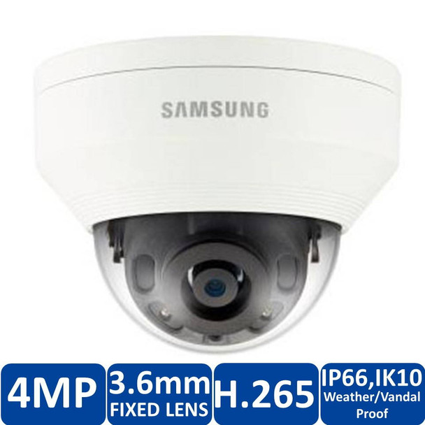 Samsung QNV-7020R 4MP IR H.265 Outdoor Dome IP Security Camera - 3.6mm Fixed Lens - 3