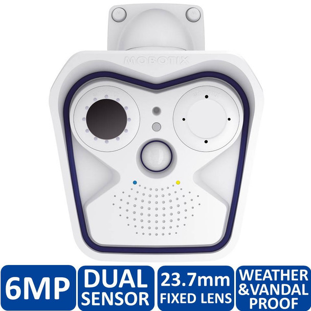 Mobotix MX-M15D-Sec-DNight-D135N135-6MP-F1.8 6MP Indoor/Outdoor Dual Sensor Dome IP Security Camera - 23.7mm Fixed Lens, 4GB Card Pre-Installed