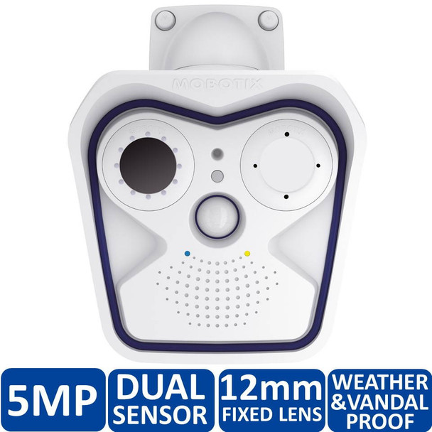 Mobotix MX-M15D-Sec-DNight-D76N76-F1.8 5MP Indoor/Outdoor Dual Sensor Dome IP Security Camera - 12mm Fixed Lens, 4GB Card Pre-Installed