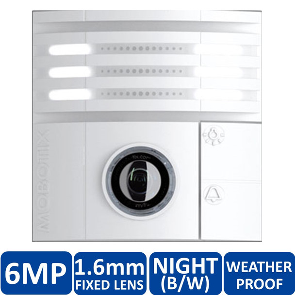 Mobotix MX-T25-N016 6MP Indoor/Outdoor IP Video Door Station - 1.6mm Fixed Lens, Night, vPTZ, Speaker and Microphone, Weatherproof, White