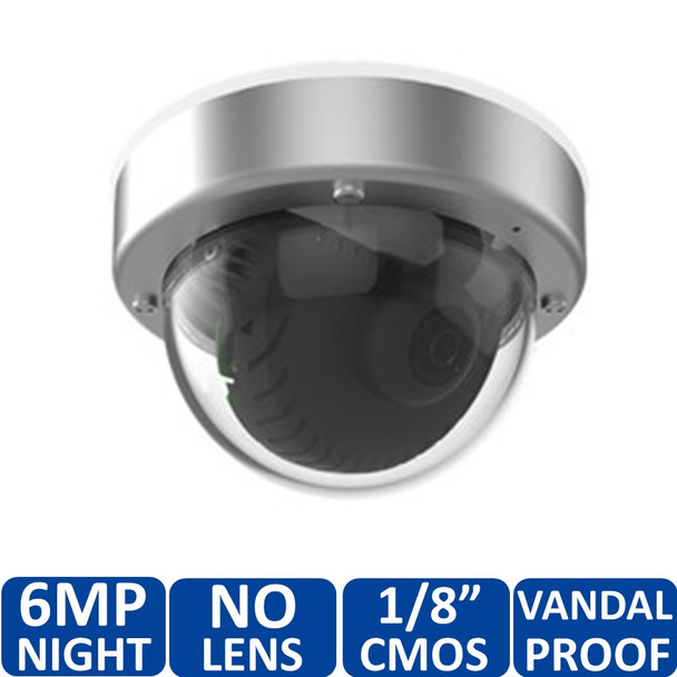 Mobotix MX-v25-BOD1-N 6MP Indoor Dome IP Security Camera - No Lens, Night, 30fps at 720P, 1/1.8" CMOS, 4GB Micro SD Pre-Installed, Vandal Proof