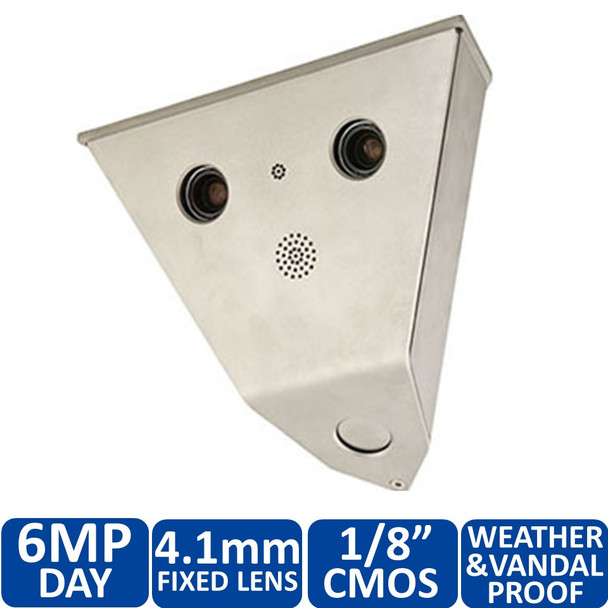 Mobotix MX-V15D-Sec-D22D22-6MP-F1.8 2x 6MP Bullet Proof Vandalism V15 Indoor/Outdoor Network Corner Security Camera - 2x 4.1mm Fixed Lens, Day