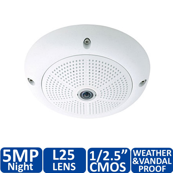 Mobotix MX-Q25M-Sec-Night-N25 5MP Hemispheric Dome IP Security Camera - L25 Lens, Night Sensor, 1/2.5" CMOS, Weatherproof, Vandal Proof