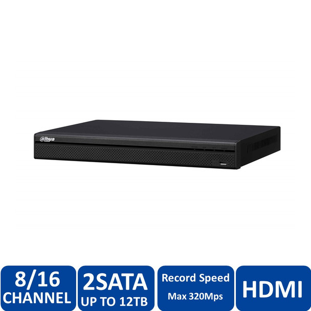 Dahua DHI-NVR52A16-16P-4KS2-3TB 16 Channel 1U 16 PoE 4K & H.265 Network Video Recorder (3TB HDD) - 16 ch, HDMI/VGA, 320Mbps, 2 SATA up to 12TB