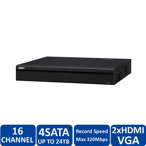 Dahua DHI-NVR54A16-16P-4KS2-12TB 16 Channel 1.5U 16 PoE 4K H.265 Network Video Recorder (12TB HDD) - 16 channel, HDMI/VGA, 320Mbps, 4 SATA up to 24TB