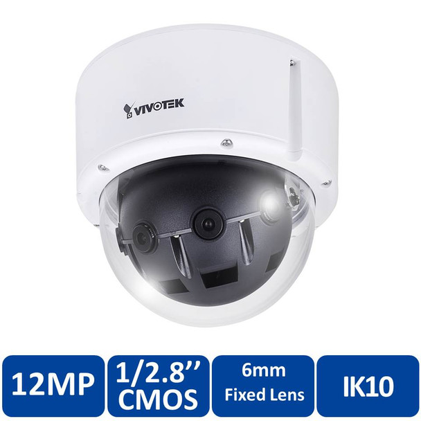 Vivotek MS8392-EV 12MP Multi-Sensor IP Security Camera, 6mm Fixed Lens, 1/2.8 CMOS, WDR, Vandal-Proof, Weatherproof