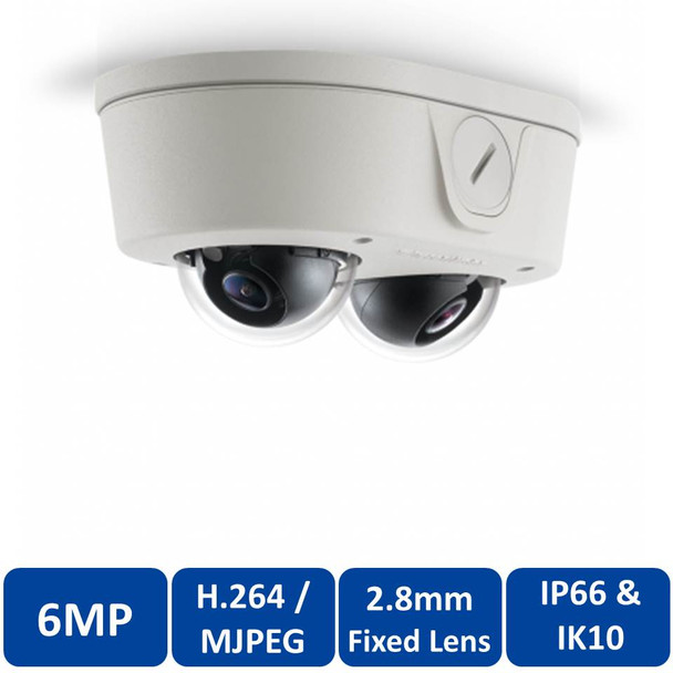 Arecont Vision AV6655DN-28 6MP Microdome Indoor/Outdoor IP Security Camera - 2.8mm Fixed Lens, SNAPstream, Weatherproof, Vandal Proof