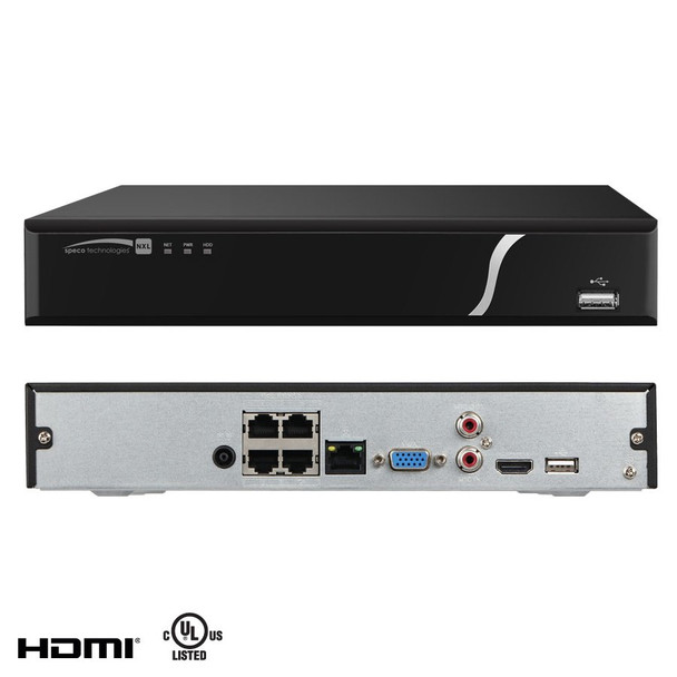 Speco N4NXL4TB 4 Channel 4TB NVR Network Video Recorder - With Built-in PoE+ Switch - 1